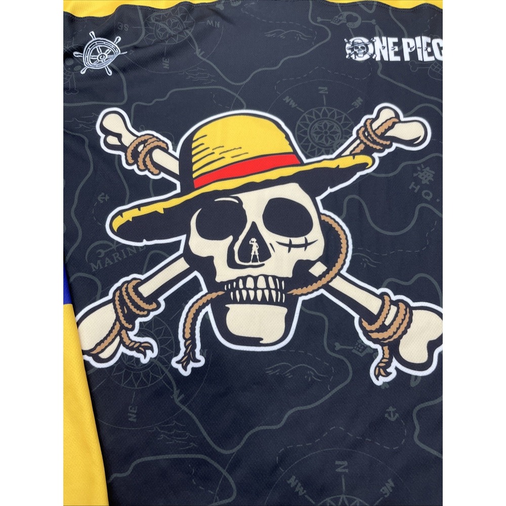 One Piece Straw Hat Pirates Hockey Jersey #1 Black Yellow Purple Mens XL - Picture 2 of 10